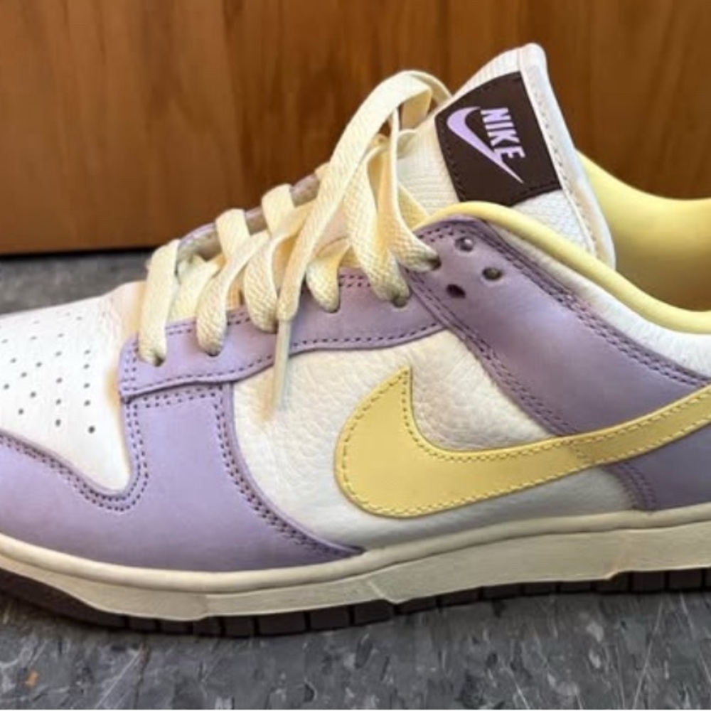 Limited Edition Size W8/M6.5 Cream, Yellow and Purple Nike Dunks